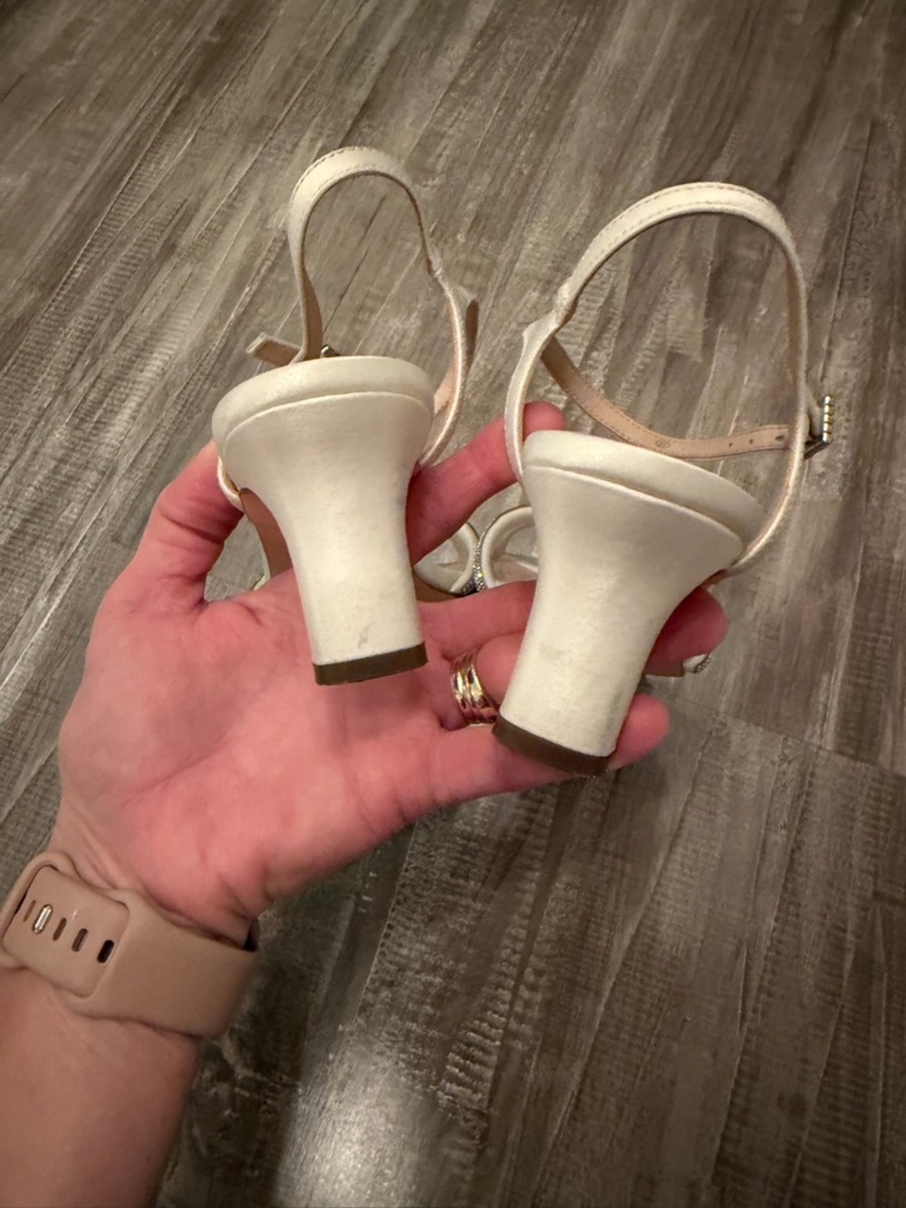 Ivory Rhinestone-Strap Slingback Heels - Picture 4 of 8